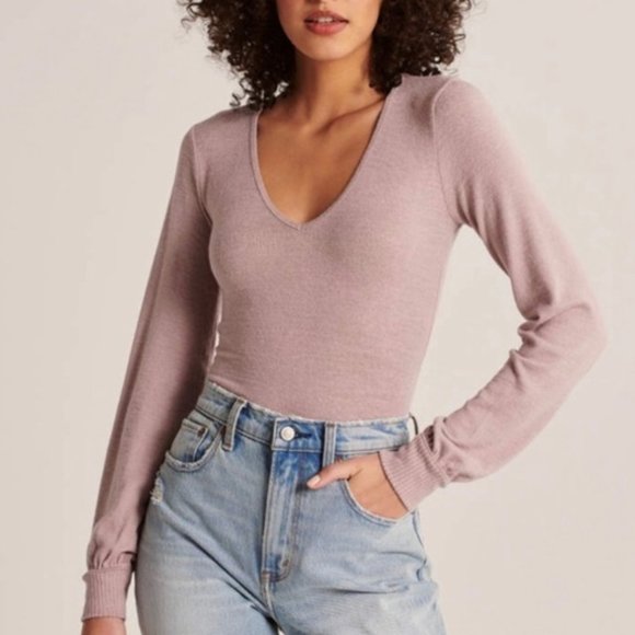 Abercrombie & Fitch Tops - BLACK Cozy Puff-Sleeve Bodysuit Abercrombie